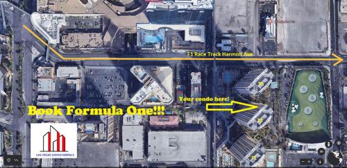 um mapa de uma cidade com uma seta vermelha e amarela em MGM Signature-32-715 F1 Track & Strip View Balcony em Las Vegas