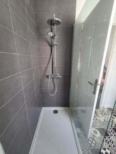 a bathroom with a shower with a tub and a toilet at MARCELINE in Lannion