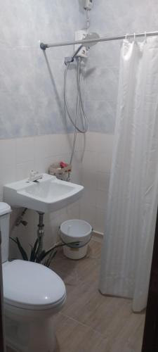 a bathroom with a toilet and a sink and a shower at ASF Soriano Place in Mactan
