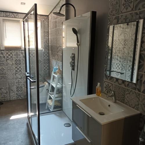 une salle de bain avec douche et lavabo dans l'établissement Chez Nous, à Le Rove