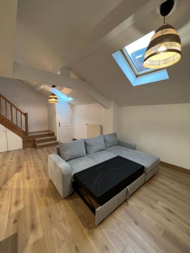 um quarto com uma cama e uma clarabóia em Appartement / 4 personnes / Wifi / Sarrebourg em Sarrebourg