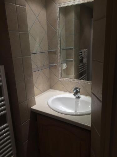 une salle de bain avec un lavabo et un miroir dans l'établissement JOLI STUDIO CLIMATISE PROXIMITE PORTS ET PLAGES, à La Ciotat