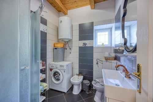 un bagno con lavatrice e lavandino di Casa Lukas Dračevac a Dračevac