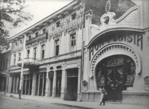 a black and white photo of a building at Belona Hotel in Kutaisi