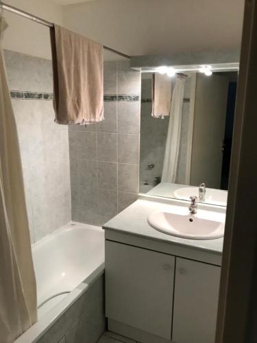 une salle de bain avec un lavabo et une baignoire et un lavabo dans l'établissement appartement, à Toulouse