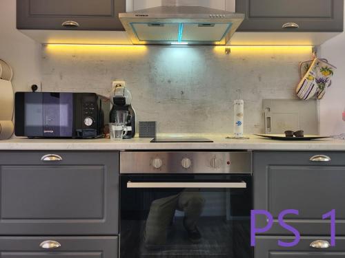 Kuchyň nebo kuchyňský kout v ubytování Purple StudioS