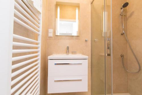 een badkamer met een wastafel en een douche bij Apartment Lainzer Straße in Wenen