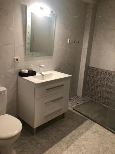 a bathroom with a sink and a toilet and a shower at Apartamento San Gregorio in Pamplona