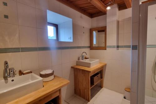 La salle de bains est pourvue d'un lavabo et d'un miroir. dans l'établissement La Maison de Meme Jeanne, à Saint-Cirgues