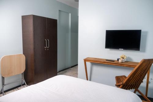 1 dormitorio con 1 cama y TV en la pared en Veda Royal Suite, en Duzce