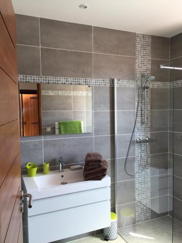 a bathroom with a sink and a shower at Les Terrasses du Ventoux in Mollans-sur-Ouvèze