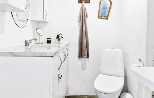 uma casa de banho branca com um WC e um lavatório em 1 Bedroom Cozy Home In Rnne em Rønne