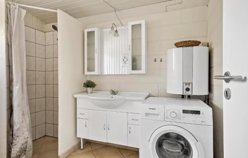 ノーポにあるGorgeous Home In Nordborg With Wifiの白いバスルーム(洗濯機、シンク付)
