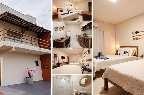 a collage of photos of a hotel room at Flat 01 · Flats Japaratinga1- 200m da praia cozinha completa in Japaratinga