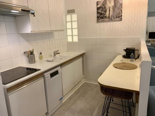 une petite cuisine avec un comptoir et un évier dans l'établissement ApartHotel Riviera - Cocon de Gilly - Old Town Promenade des Anglais, à Nice