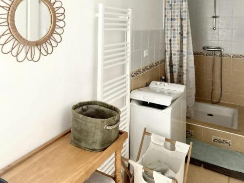 a bathroom with a sink and a toilet and a mirror at Maison de 3 chambres avec jardin clos et wifi a Fleurac in Fleurac