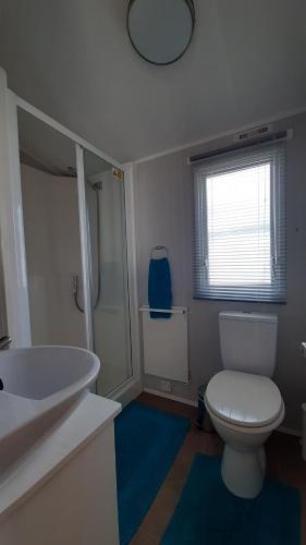 a bathroom with a white toilet and a sink at 7 Lakes Country Park, 38 Sunset View in Crowle