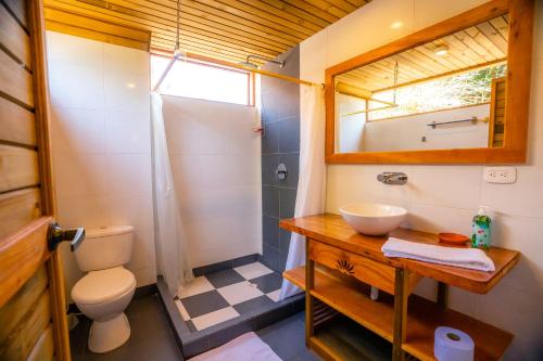 ein Bad mit einem WC, einem Waschbecken und einer Dusche in der Unterkunft Kalaloo Point in Providencia