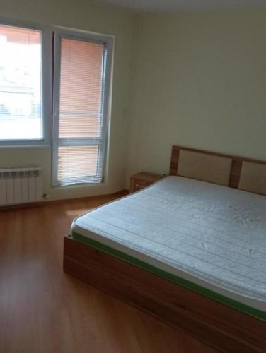 a bedroom with a bed and two windows at Guestapartvilale in Plovdiv