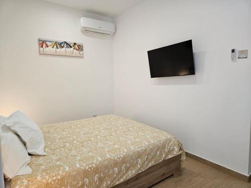 een slaapkamer met een bed en een flatscreen-tv bij Santalucia Suite in Modugno