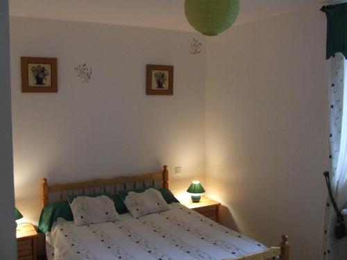 1 dormitorio con 1 cama y 2 mesitas de noche en Les abris de la See, en Tirepied