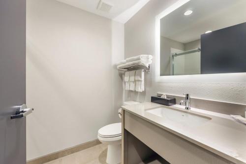 a bathroom with a sink and a toilet and a mirror at Quality Inn & Suites Joelton - Nashville in Joelton