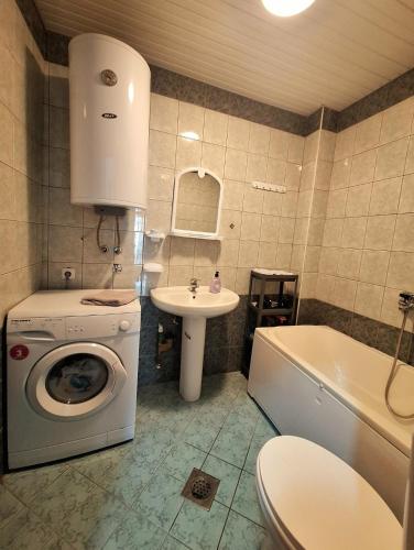 a bathroom with a washing machine and a sink at Centro Apartment - Ohrid in Ohrid