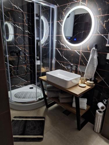 a bathroom with a sink and a shower at Kuca za odmor Sweet Dreams in Bisko