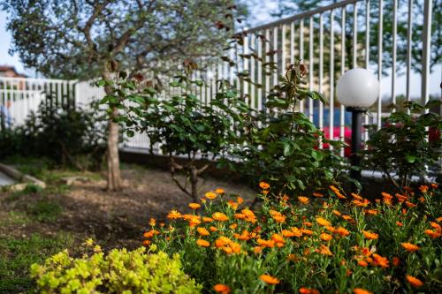 a garden with flowers in front of a fence at Alice&Leo's near METRO M1 RED parking gratis METRO LINE IN 14 MIN FOR CATHEDRAL in Sesto San Giovanni