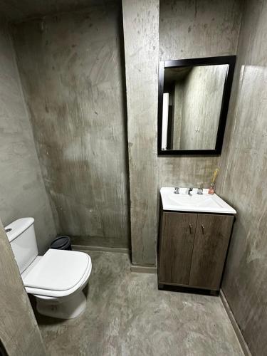 uma casa de banho com um WC, um lavatório e um espelho. em DOCTA RESIDENCIA em Córdoba