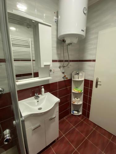 a bathroom with a sink and a mirror at Apartman Nađa in Bileća