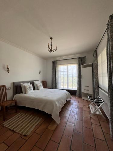 a bedroom with a large bed and a window at Appartements Vallée Verte in Razac-sur-lʼIsle