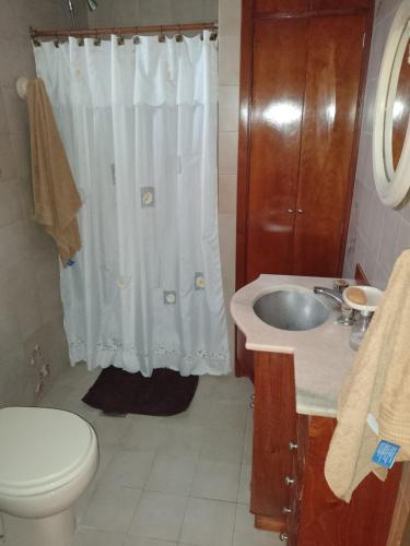 蒙特格蘭德的住宿－Casa Valeria, Ezeiza，带淋浴、盥洗盆和卫生间的浴室