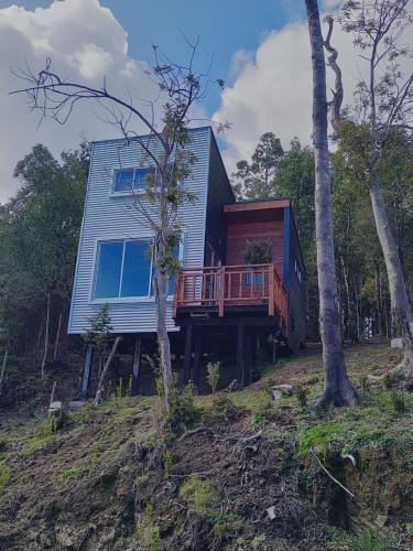 a house sitting on top of a hill at Refugio Trafwe in Curiñanco