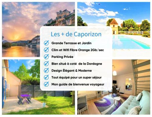 卡爾薩克阿亞克的住宿－CAPORIZON-Carsac-Piscine-Gite Périgord Sarlat-Clim，照片和房子的照片拼在一起