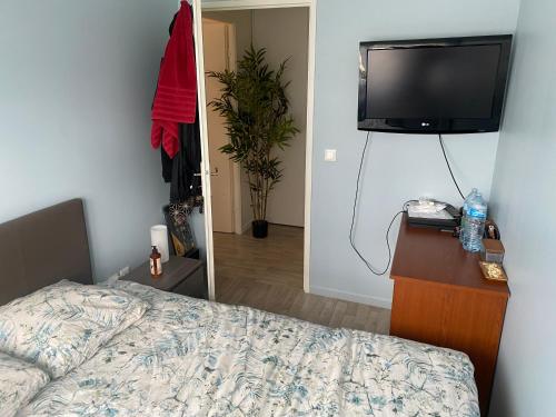 a bedroom with a bed and a flat screen tv at Gavril in Cergy