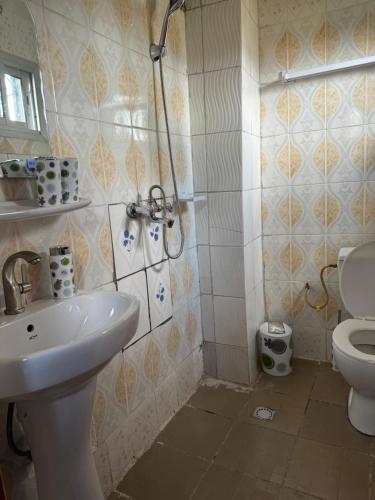 a bathroom with a sink and a toilet at Lekker Estate in Yaoundé