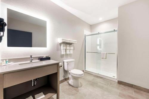 a bathroom with a toilet and a sink and a shower at Quality Inn & Suites Joelton - Nashville in Joelton