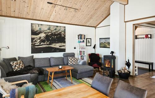 un soggiorno con divano e camino di 4 Bedroom Nice Home In Rauland a Rauland