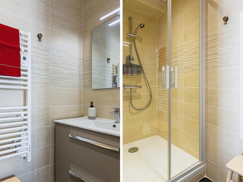 2 fotografías de un baño con ducha y lavabo en Gîte Sambin, 4 pièces, 6 personnes - FR-1-491-341, en Sambin