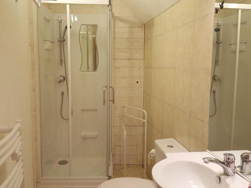 La salle de bains est pourvue d'une douche, de toilettes et d'un lavabo. dans l'établissement Gîte Pontlevoy, 4 pièces, 4 personnes - FR-1-491-349, à Pontlevoy