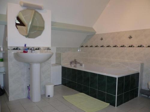 y baño con lavabo y bañera. en Gîte Cour-Cheverny, 2 pièces, 2 personnes - FR-1-491-387, en Cour-Cheverny
