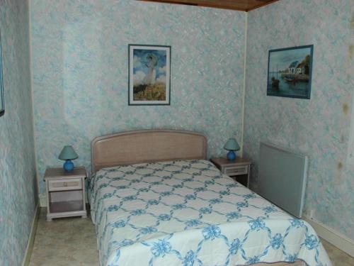 een slaapkamer met een bed en 2 nachtkastjes met lampen bij Gîte Huisseau-sur-Cosson, 3 pièces, 4 personnes - FR-1-491-435 in Huisseau-sur-Cosson