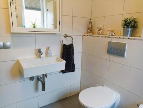 a bathroom with a sink and a toilet at Ferienhaus Heide in Bad Fallingbostel