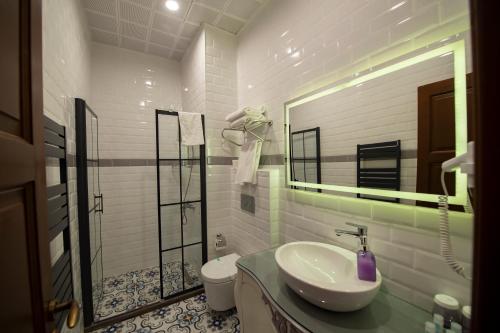 卡爾斯的住宿－Ve Hotels Beylerbeyi Sarayı，一间带水槽和卫生间的浴室