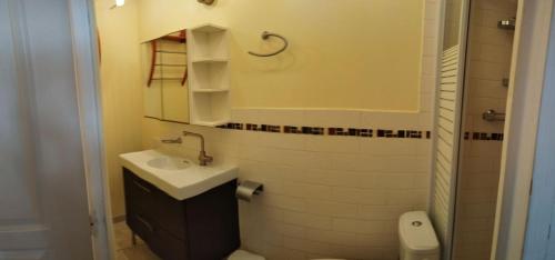 une petite salle de bain avec un lavabo et des toilettes dans l'établissement Studio centre ville de Narbonne, à Narbonne