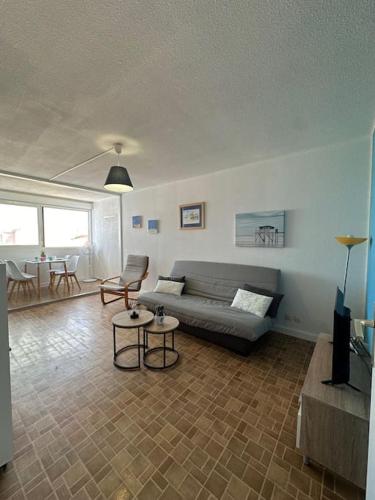 un salon avec un canapé et une table dans l'établissement Le Cocon paisible, à Narbonne-Plage