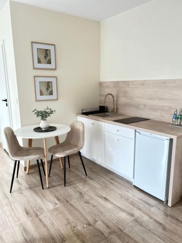 a kitchen with a table and chairs in a kitchen at Rezydencja Leśniów in Żarki