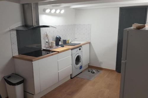 une cuisine avec un évier et une machine à laver dans l'établissement Jolie Duplex Quai de la Joliette, à Marseille