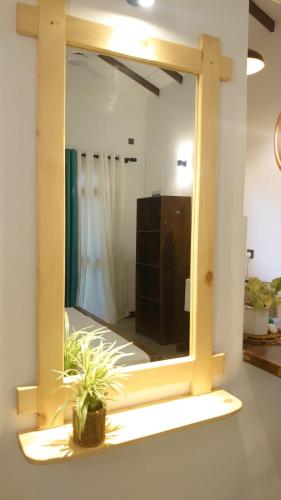 a mirror in a room with a potted plant at Cozy place in Ahangama